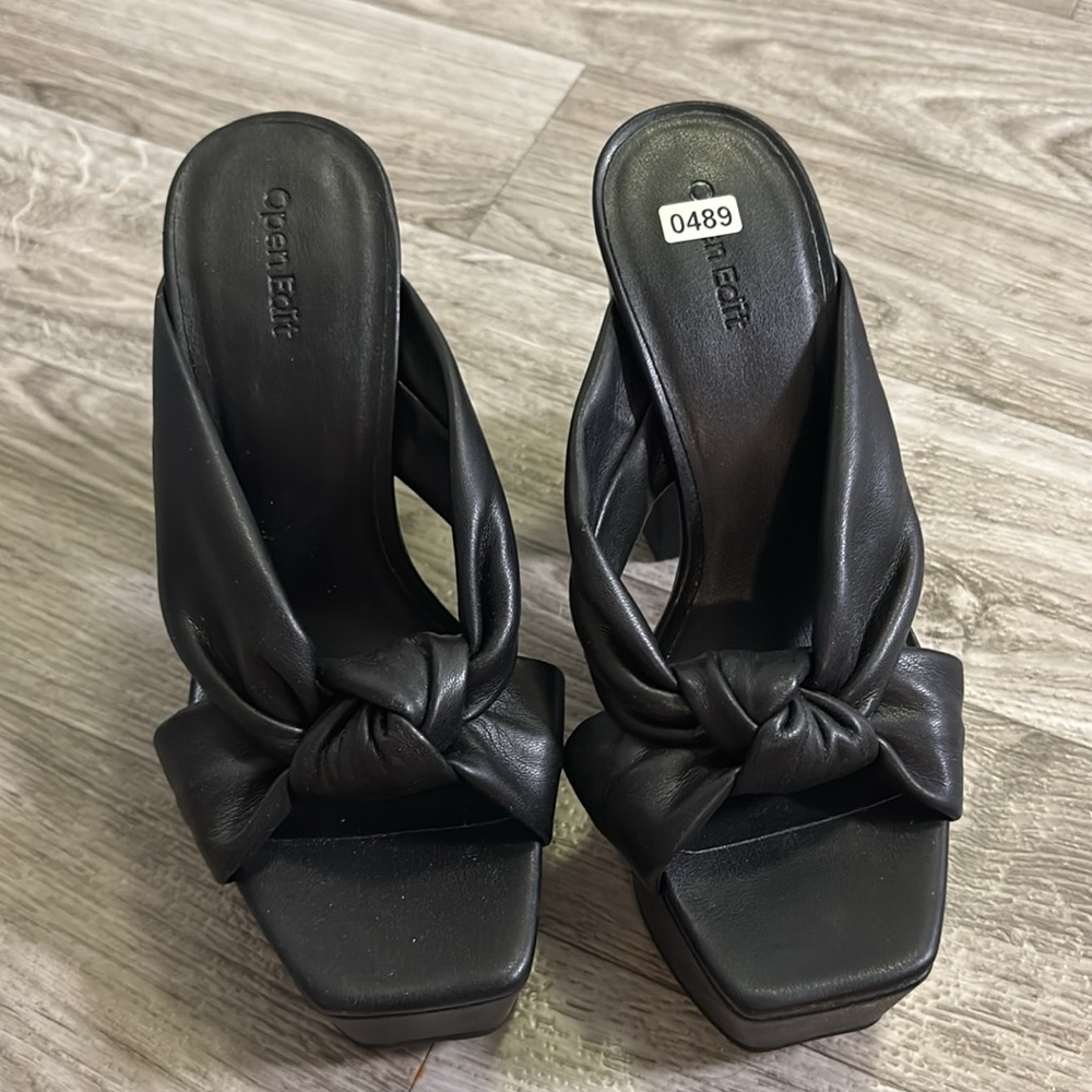 Open Edit Kaia Black Platform Slip On Heel Sz 7.5 - Picture 4 of 8